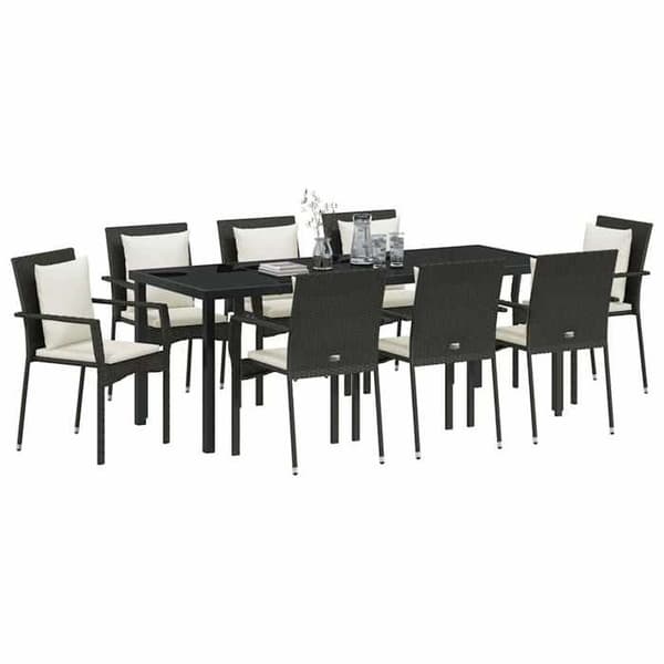 Maison Exclusive - 9 pc have spisebordssæt i sort polyrotin Svart