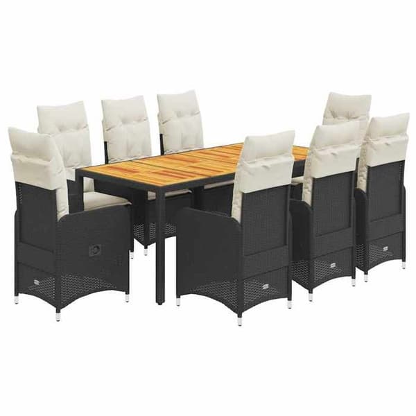 Maison Exclusive - 9 stk. havebistro sæt med sorte puder i poly rattan