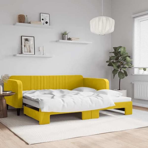 Päivävuode - EXCLUSIVE KOTI - 100x200 cm vuodesohva - Keltainen sametti - 2 in 1 sohva/vuode Gul