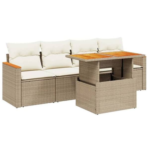 Maison Exclusive - Trädgårdsmöbler med kuddar 5 delar beige flätad resin