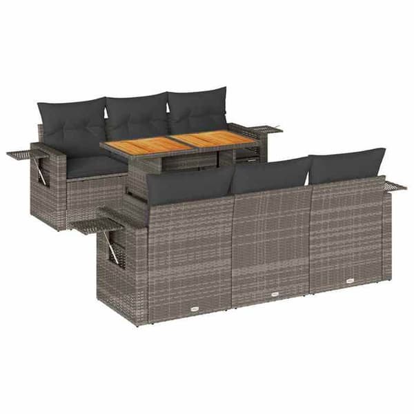 Maison Exclusive - Trädgårdsmöbler med kuddar 7 delar grå flätad resin