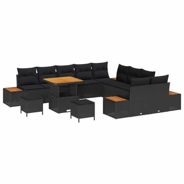 Havemøbler - EKSKLUSIVT HUS - Sæt med 13 dele - 12 pladser - Sort - Poly rattan & stål Svart