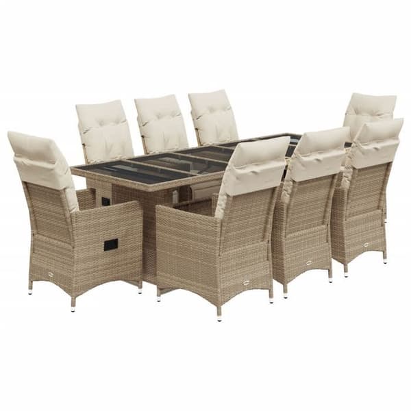 Maison Exclusive - 9-delars trädgårdsbistro-set med beige kuddar i polyrotting