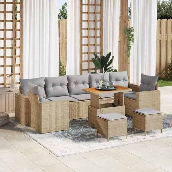 Maison Exclusive - 10-delars trädgårdsoff-set i beige polyrotting beige