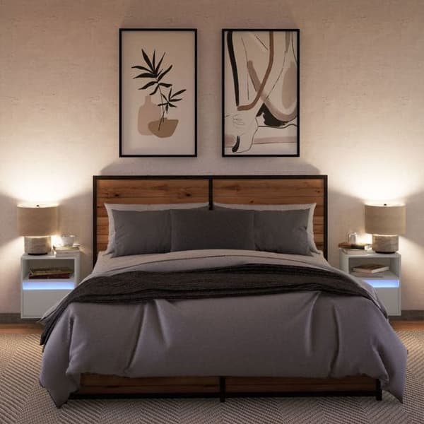 Maison Exclusive - Väggmonterade sängbord med LED-lampor 2 st vit hvid