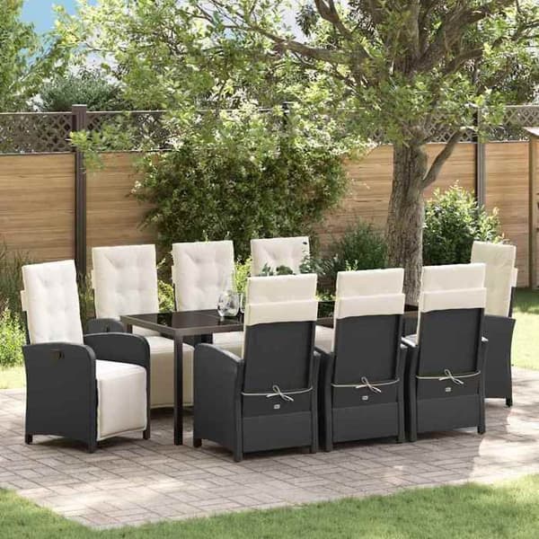 Maison Exclusive - 9 pc have spisebordssæt i sort polyrotin Svart