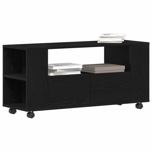 Maison Exclusive - TV-møbel med hjul, sort egetræ, ingeniørtræ svart ek