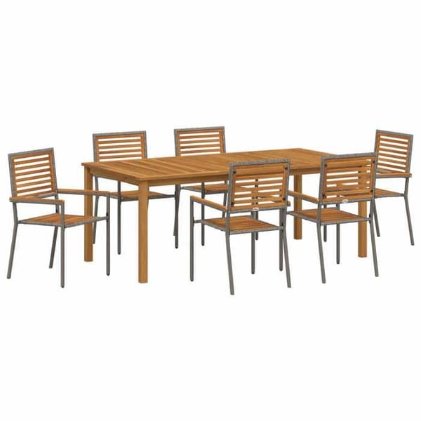 Trädgårdsmöbelset - EXKLUSIVT HUS - 7 delar - Grå - Akaciaträ - Poly rattan Grå
