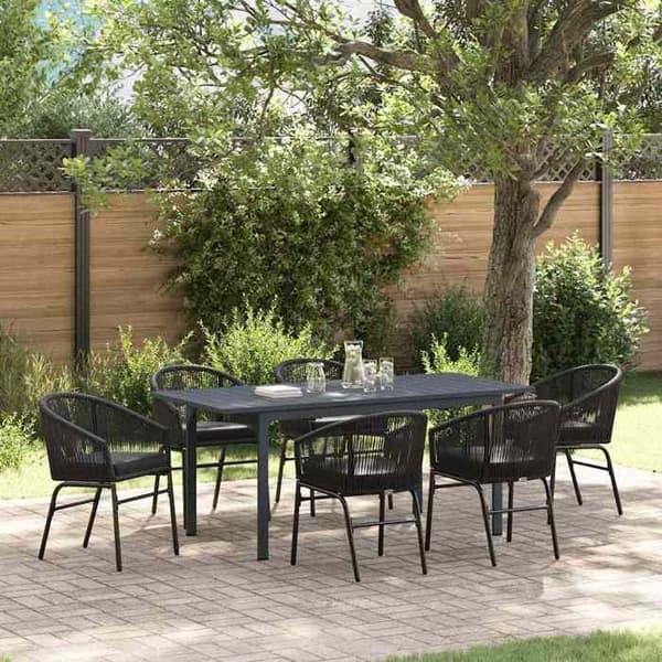 Maison Exclusive - 7 pc have spisebordssæt i sort polyrotin Svart