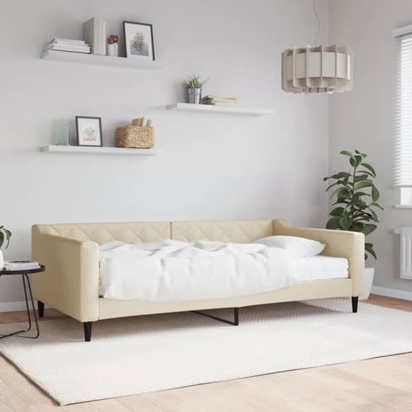 Maison Exclusive - Dagbädd med krämfärgad madrass 100x200 cm tyg Grädde