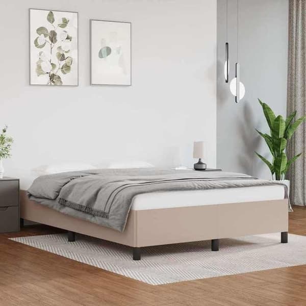 Sengestel - EKSKLUSIV HUS - 140x190 cm - Kunstlæder cappuccino - Lamelseng - Robuste ben Cappuccino