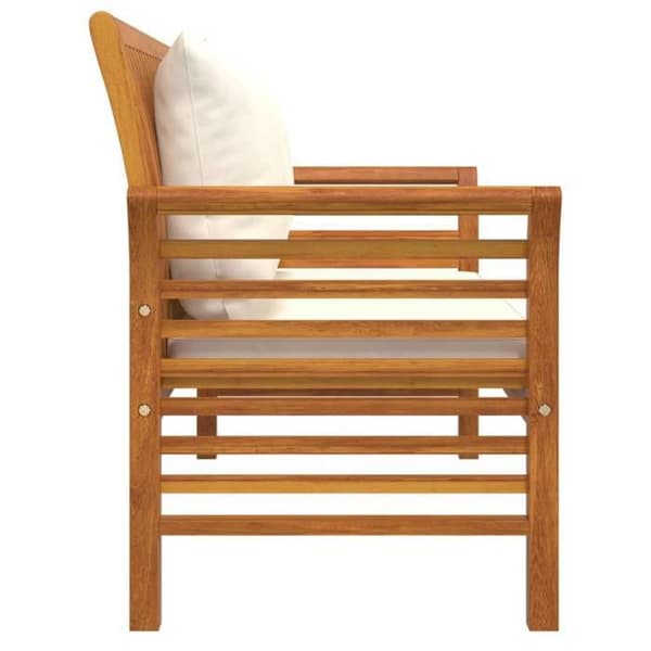 Maison Exclusive - Soffbänk med kuddar i vit kräm och solid akaciaträ Vit grädde