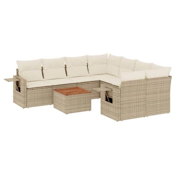 Maison Exclusive - Trädgårdsmöbler med kuddar 9 delar beige flätad resin