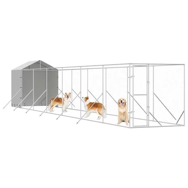 Maison Exclusive - Ulkoilma koirankoppi hopeakatolla 2x14x2,5 m