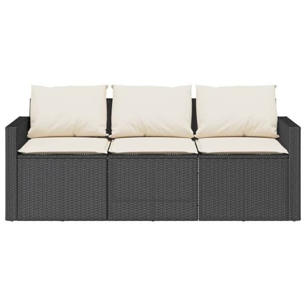 Maison Exclusive - Trädgårdsoffa med kuddar 3 platser svart flätad resin