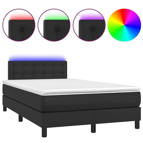 Maison Exclusive - Sengebund med lameller madras LED sort 120x190 cm kunstlæder