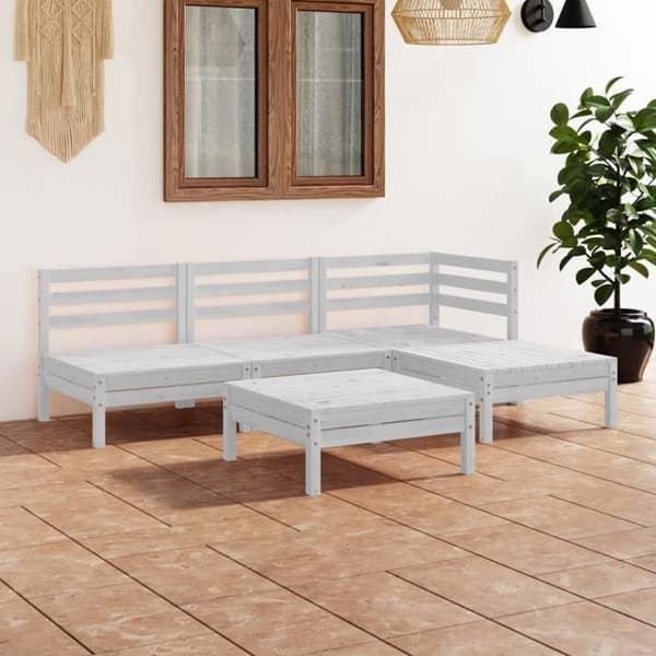 Maison Exclusive - Trädgårdsmöbler 5 delar Massivt furu Vit Vit