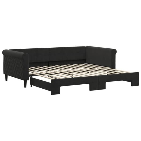 Sofa - EKSKLUSIV HUS - Sofa med udtræk - 100 x 200 cm - Sort velour - Lamelseng svart
