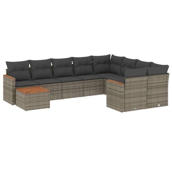 Maison Exclusive - Trädgårdsmöbler med kuddar 10 delar grå flätad resin