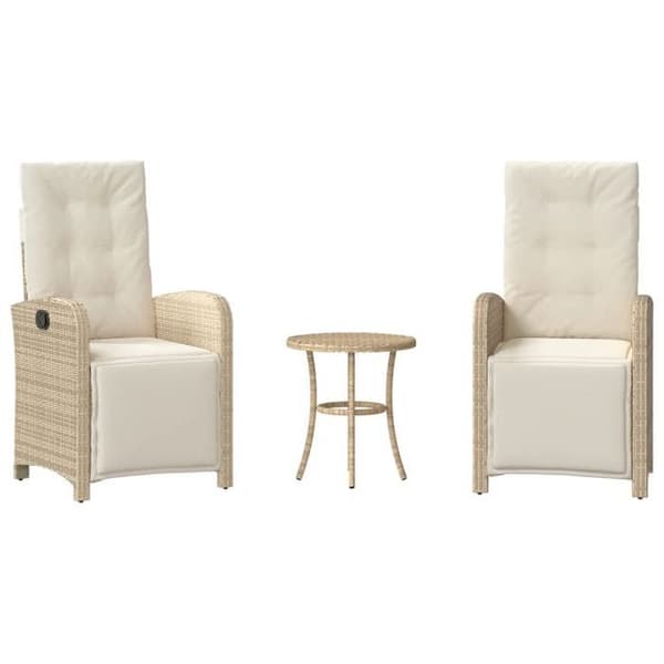 Maison Exclusive - Bistroset 3 delar med beige kuddar i flätad resin
