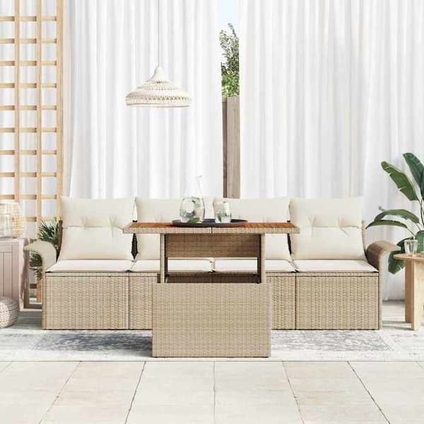 Maison Exclusive - 5-delars trädgårdsoff-set i beige och kräm polyrotting