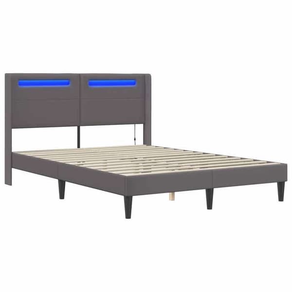 Maison Exclusive - Sängram med LED-remsor Grå 160 x 200 cm Syntetläder