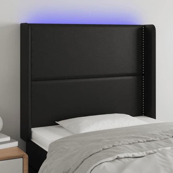 Maison Exclusive - LED Hovedgærde Sort 93x16x118/128 cm Syntetisk Læder