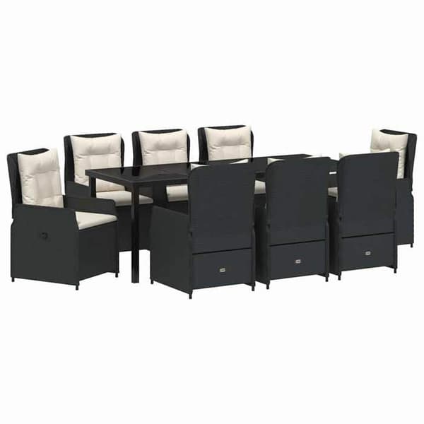 Maison Exclusive - 9 pc have spisebordssæt i sort polyrotin Svart