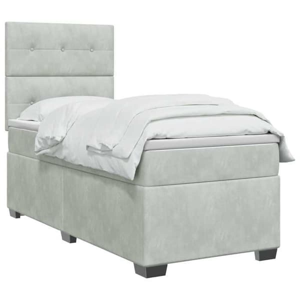 Maison Exclusive - Sängbox med madrass Ljusgrå 90 x 200 cm Sammet Ljusgrått