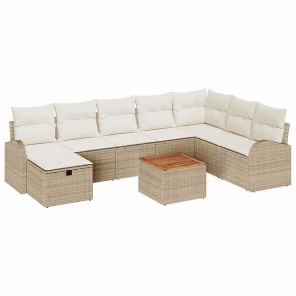 Maison Exclusive - 9 osan beige polyrottinkinen puutarhakalustesetti