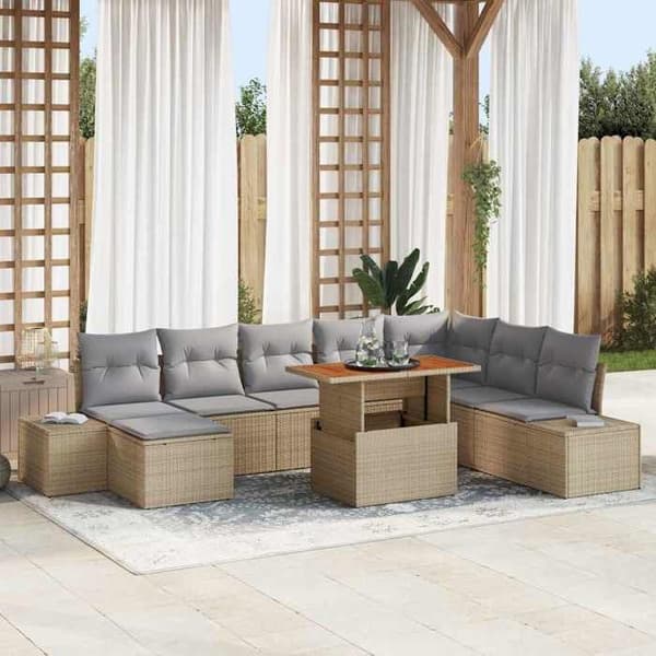 Maison Exclusive - 9-delars trädgårdsoff-set i beige polyrotting beige
