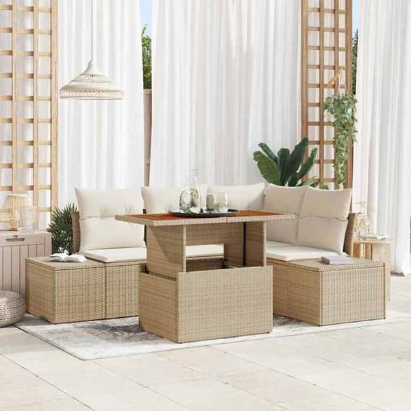Maison Exclusive - 5 osan beige polyrottinkinen puutarhakalustesetti