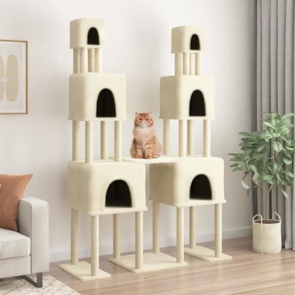 Kattetræ - Creme - 199 cm - Konstrueret træ - Sisalstolper - Til store katte Fløde
