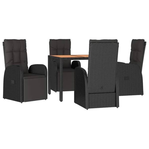 Maison Exclusive - Have spisebordssæt 5 dele Sort Poly rattan og akacietræ Svart