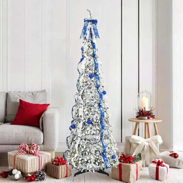 Kunstig juletræ - EKSKLUSIV HUS - Art deco stil - 180 cm - Varm hvid LED 8 tilstande USB - Sammenfoldelig Vit
