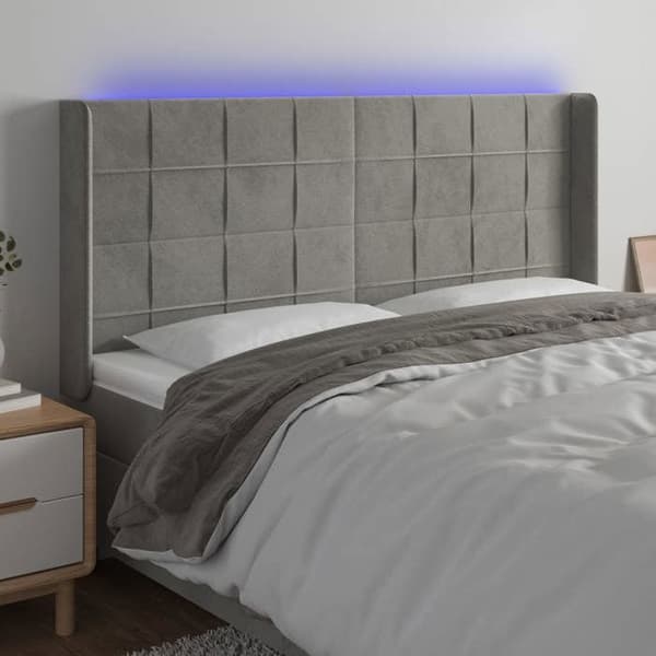 Maison Exclusive - LED Hovedgærde Lys Grå 163x16x118/128 cm Velour ljusgrått