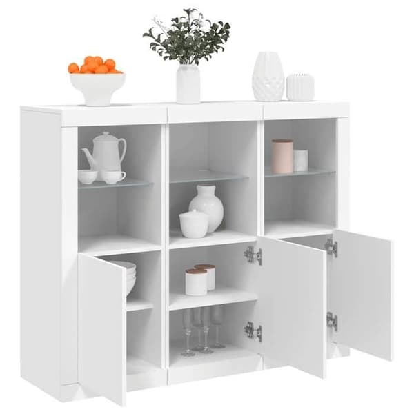 Maison Exclusive - Bufféer med LED-lampor 3 st vit ingenjörsträ