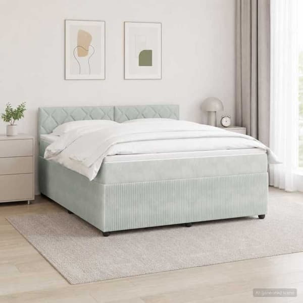 Maison Exclusive - Boxspring seng med madras Lys grå 140 x 190 cm Velour Ljusgrått