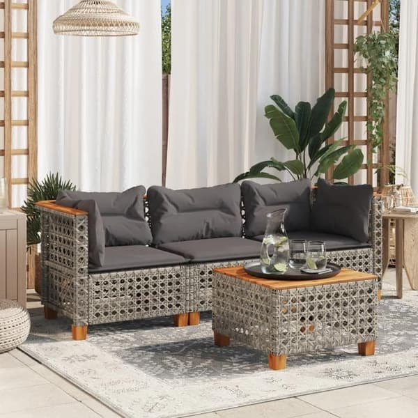 Maison Exclusive - Trädgårdsoffa med kuddar 3 platser grå flätad resin grå