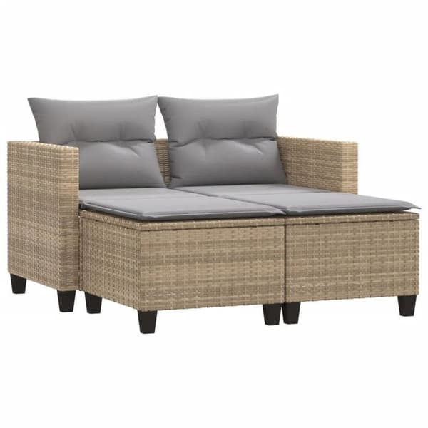 Maison Exclusive - 2-sits trädgårdssoffa med beige flätad resinpuffar