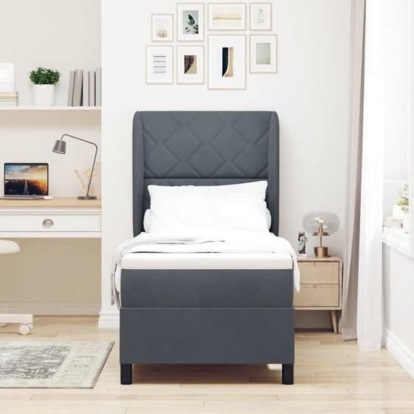 Sengestel - EKSKLUSIV HUS - 200 x 80 cm - Mørkegrå velour - Justerbar hovedgærde - Lamelseng Mörkgrå