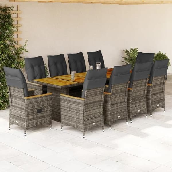 Ensemble bistro - MAISON EXCLUSIVE - 11 dele - Grå - Holdbar poly rattan - Akacietræ bordplade Grå