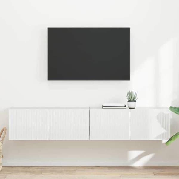 Maison Exclusive - Väggmonterad TV-möbel 2 delar Vit Glans Ingenjörsträ Vit