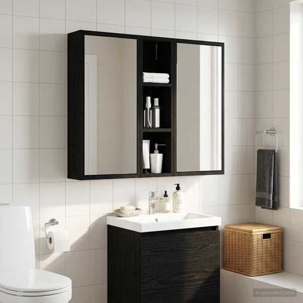 Maison Exclusive - Væghængt badeværelsesskab i sort eg 20 x 14 x 70 cm