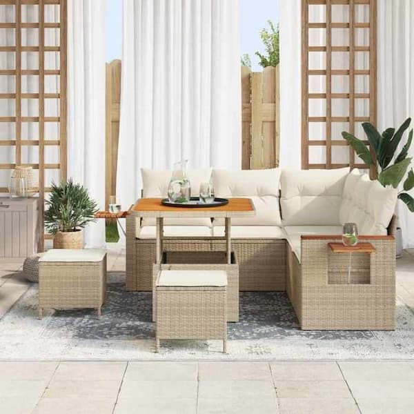 Maison Exclusive - 9 osan puutarhakalustesarja 8 hengelle Beige ja kerma