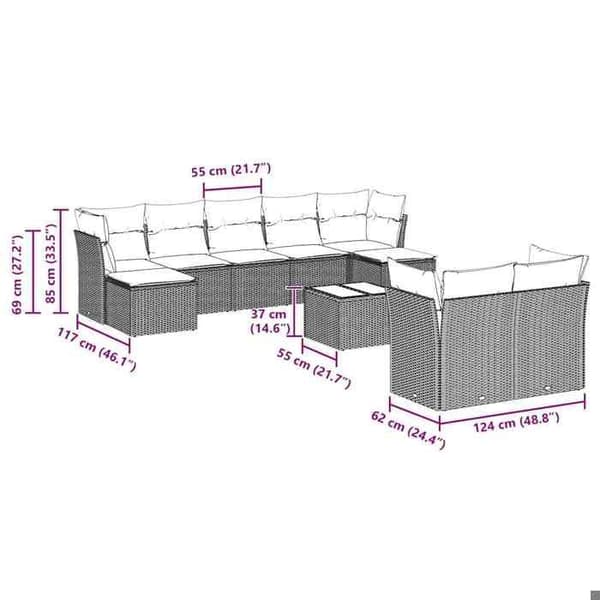 Maison Exclusive - Trädgårdsmöbler med kuddar 10 delar ljusgrå flätad resin
