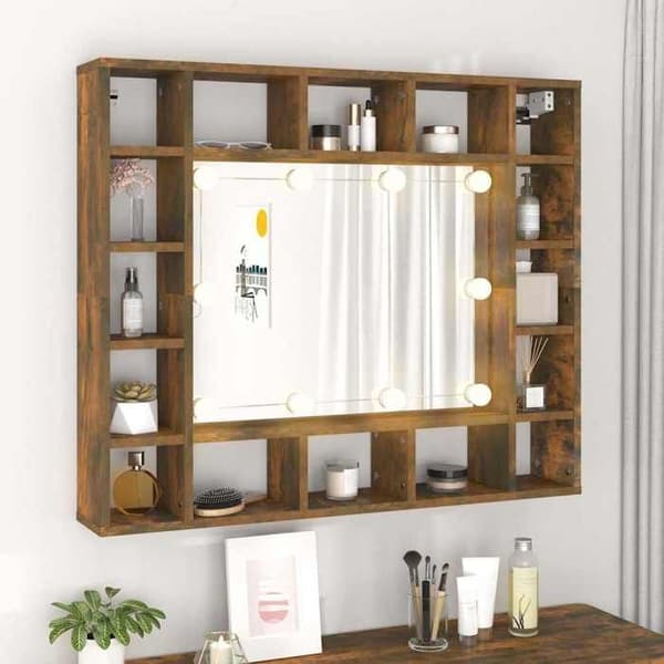 Maison Exclusive - Spejlskab med LED Røget eg 91x15x76,5 cm