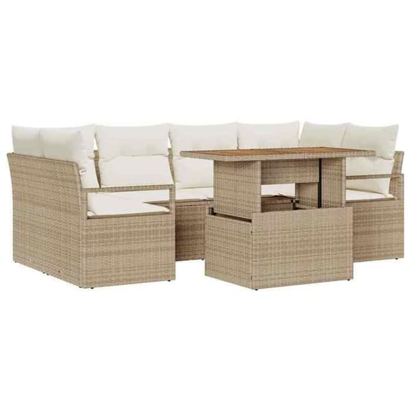 Trädgårdsoffor - EXKLUSIVT HUS - Set med 7 delar - Poly rattan - Beige - 6 platser