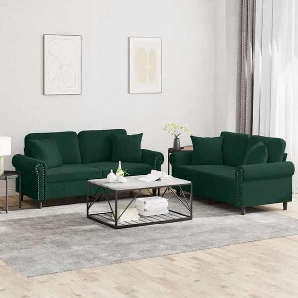 Maison Exclusive - Sæt af 2 sofaer med mørkegrønne velourpuder