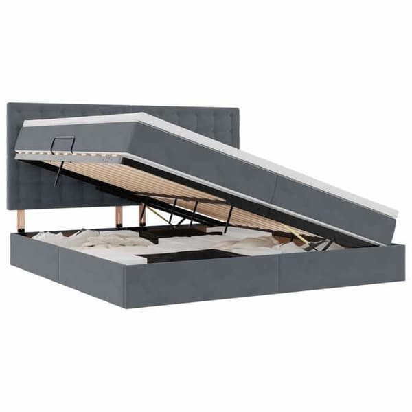 Förvaringssäng - EXKLUSIV HEM - 200 x 200 - Mörkgrå sammet - Inbyggd USB LED - Sängbotten & madrass ingår Mörkgrå
